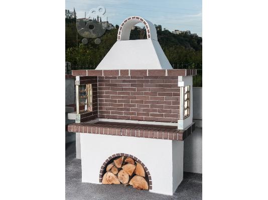 Ψησταριές κήπου – Barbecue garden - BBQ  με καφέ πυρότουβλο, code 0102 SXISTOLITHOS...