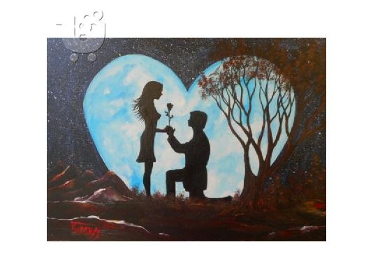 PoulaTo: MOON my HEART– Έργο ζωγραφισμένο στο χέρι με ακρυλικά χρώματα σε canvas panel