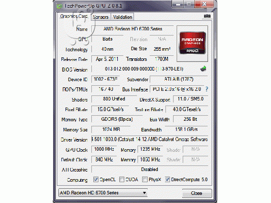 Powercolor AMD Radeon HD6790 1GB GDDR5 PCI Express x16, DirectX 11.1, HDMI